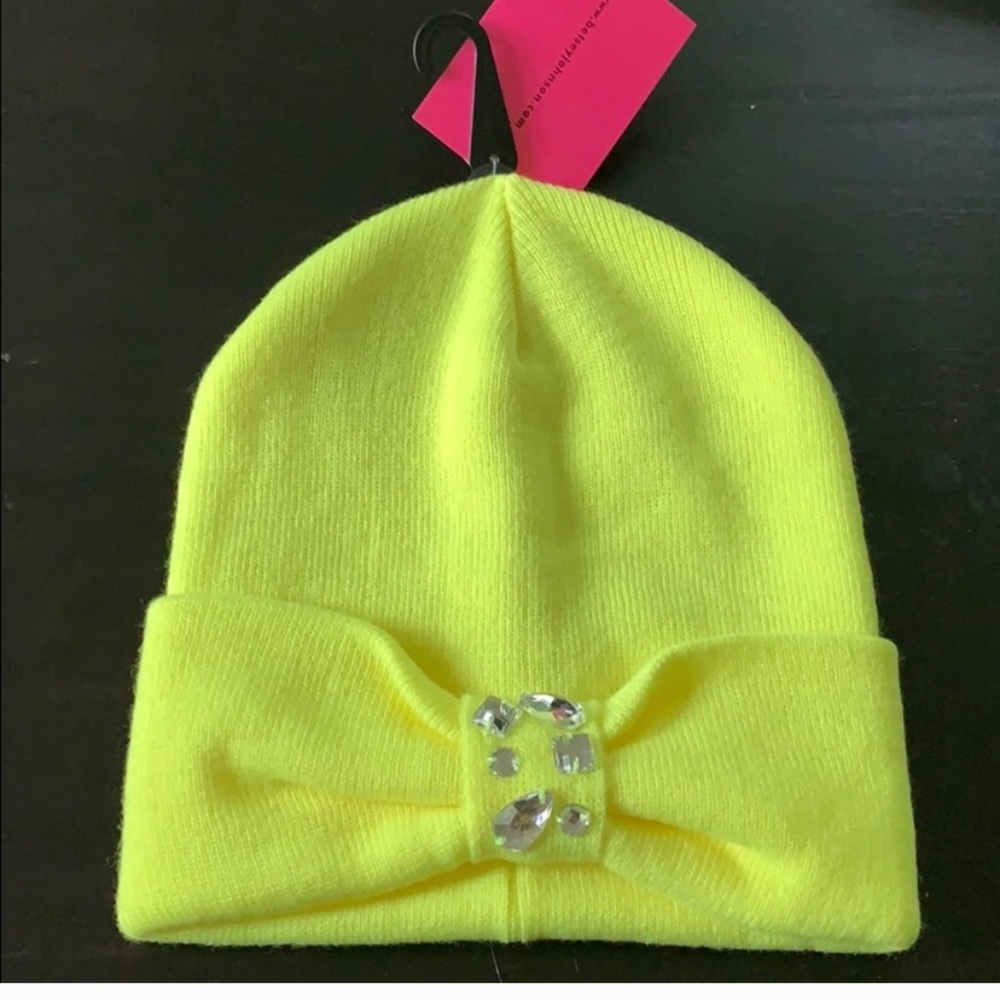 New Betsey Johnson neon yellow rhinestoned hat